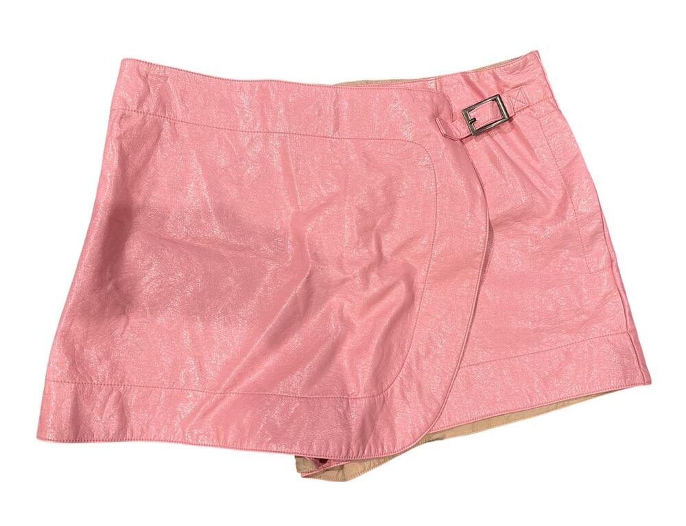 Maeve Anthropologie Pink Metallic Faux Leather Wrap Skort Buckle Size 10